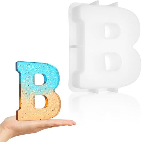 Luxeu Stampi per Resina Epossidica Lettere Grandi, 7 inch Stampi in Silicone per Resina 3D Alfabeto, Riutilizzabile e Lavabile, per Compleanno, Artigianato Fai Da Te, Fare Candele (B)