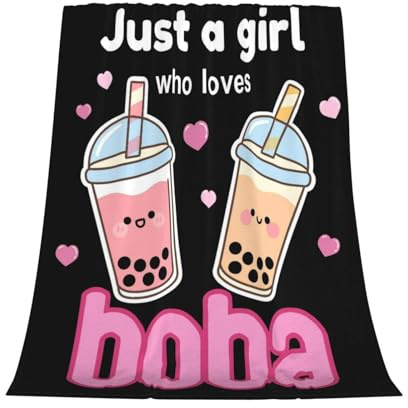 GardEssere Just A Girl Who Loves Boba, coperta per tè con bolle, regalo per ragazze, in flanella, carina, calda, morbida, leggera, per divano, biancheria da letto, per donne e bambini, 130 x 150 cm