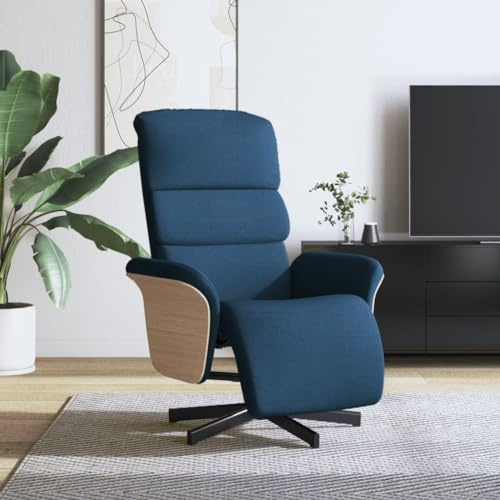 QZZCED Sillón reclinable con reposapiés Tela Azul Sillón Reclinable 360 Grados Giratorio, Cómodo Asiento con Función Reclinado Manual y Reposapiés