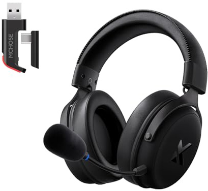 MCHOSE V9 Pro Wireless Gaming Headset, for PC, Mac, PS5, PS4, Switch Series, 7.1 Surround Sound for Esports, 53mm Neodymium Drivers, Detachable Microphone, 250H Battery, 3-Mode Conn, Steel Black