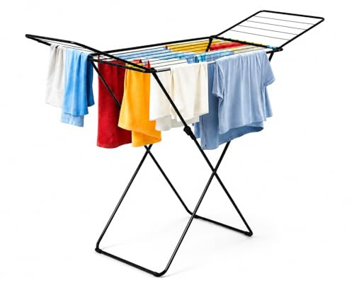 AGRICOLA GIRALDI Stendibiancheria da Pavimento, 18 METRI DI STENDITURA, in Acciaio - Stendino Pieghevole con Piedini Antiscivolo, Sistema Anti-Chiusura, Certificato TÜV-GS, Made in Italy, BLACK