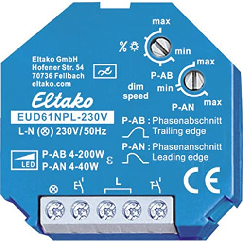 Eltako Universal-Dimmschalter ohne N-Anschluss speziell für LED, 1 Stück, EUD61NPL-230V