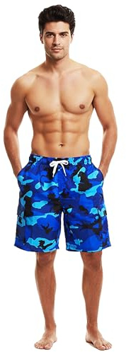 NORTY Men's Swimsuit Trunks - Swim Shorts for Beach, Boat, and Watersports - Drawstring Waist and Cargo Pockets - Blue Camo, X-Large