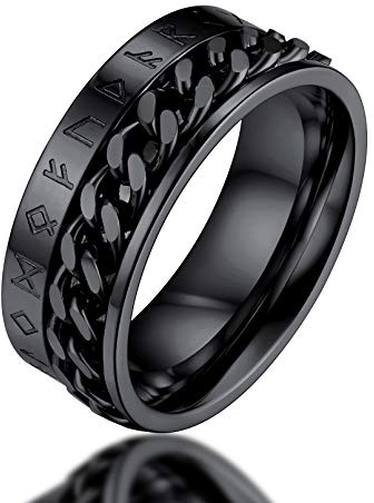 Anello anti stress da uomo 64 nero,Anelli vichinghi in acciaio inossidabile,Gioielli anello girevole,Regalo per ragazzi, 64, Metallo, Nessuna pietra preziosa