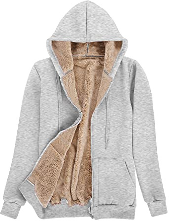 Voqeen Sweat-Shirt à Capuche Doublure Polaire Femme Sweat à Capuche Manteau en Peluche Veste Zippée à Capuche Chaud Zippé Sweat-Shirt Hiver Épais Hoodie Zip Up avec Poches