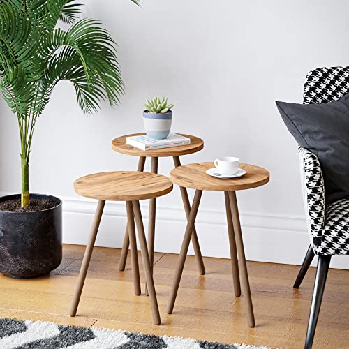 [en.casa] Satztisch Hjørring im 3er Set Kaffeetisch Rund Wohnzimmertisch Beistelltisch Couchtisch 49 x Ø34 cm Sofatisch Holzoptik