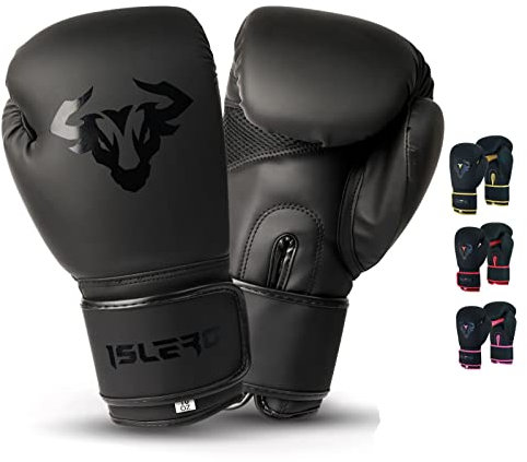 Islero Fitness Boxhandschuhe für Kinder, Mattschwarz, für Mädchen, Junior, MMA, Muay Thai, Junge, Kampfsport, Kickboxen, Sparring-Training, Kampfsport (Schwarz, 170 g)