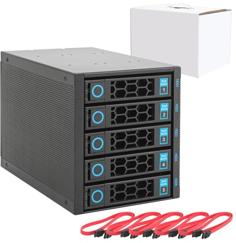 RackChoice Internal Hard Drive Enclosure 5x2.5”/3.5” SATA/SAS Hard Drive Backplane 6 Gbps HDD hotswap in 3xExternal 5.25 Bay Compatible with All Rack Types