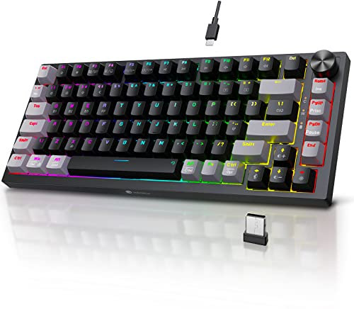 KOORUI Gaming Keyboards, 26 RGB Backlit Mechanical Keyboard Wireless/Wired Compatible Bluetooth 82 Keys Rechargeable 4000mAh Battery UK Layout Gamer Keyboards for Windows MacOS Linux (Brown Switch)