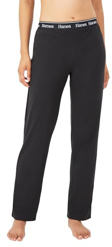 Hanes Originals Lounge, Comfywear Sleep for Women, Straight Leg Loungewear Pants Pantalone del Pigiama, Nero, XL Donna