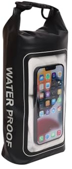Plliocse Dry Bag Waterproof Dry Bag Phone Pouch, 2 in 1 Dry Sack and Phone Bag, 2L Small Boat Dry Bags with Adjustable Shoulder Strap for Hiking, Camping, Cycling (Black)