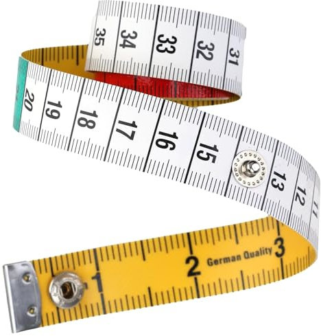 Schneidermaßband 1,8 x 150cm - Flexibles Nähband-Bandmaß aus PU-Leder mit Druckknopfverschluss (Zoll+Zentimeter) - für Nähen und Körpermaße