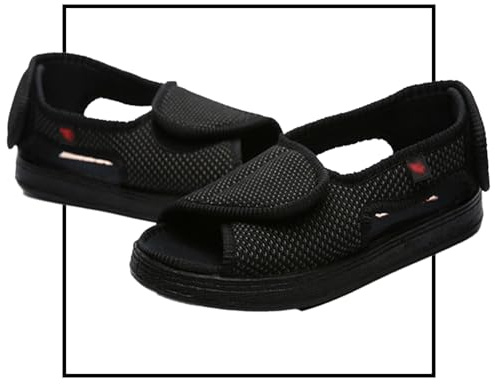 Scarpe Diabetici Punta Aperta Scarpe Artrite Gonfia Edema Leggere Nero Scarpe da Riabilitazione Extra Larghe e Leggere Traspiranti per L'edema da Artrite Piedi Gonfi Scarpa Bassa(Black,49 EU)