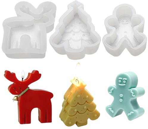3 Piezas Molde Para Velas Árbol Navidad Hombre Jengibre, Alce, Árbol Navidad Vela Molde Silicona Molde Vela Molde Vela Navidad Diy Se Utiliza Para Hacer Aromaterapia Navideña, Velas, Etc