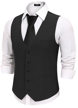 COOFANDY Men's Business Suit Vests Slim Fit Formal Dress Waistcoat Groomsman Vest For Wedding,Black,M