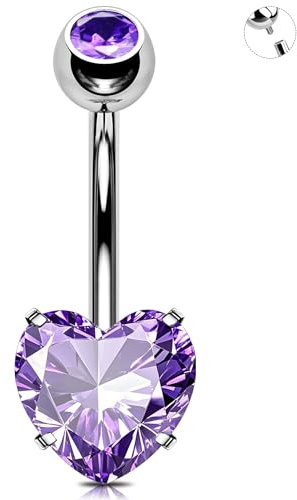 OUFER 14G Cœur Percing Au Nombril Titane G23 Piercing Nombril Violet CZ Bague de Nombril 10 mm Piercing De Nombril pour Femme Piercing Corporel Piercing Nombril