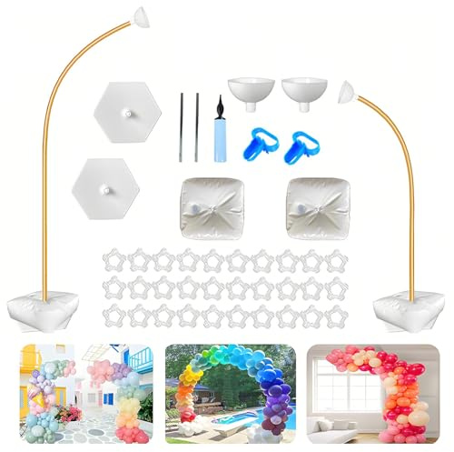 DAJAVE Kit de arco de globos, 2,5 m y 1,5 m, soporte de arco de globos doblados libremente, marco de arcos para cumpleaños, boda, aniversario, Navidad (dorado)