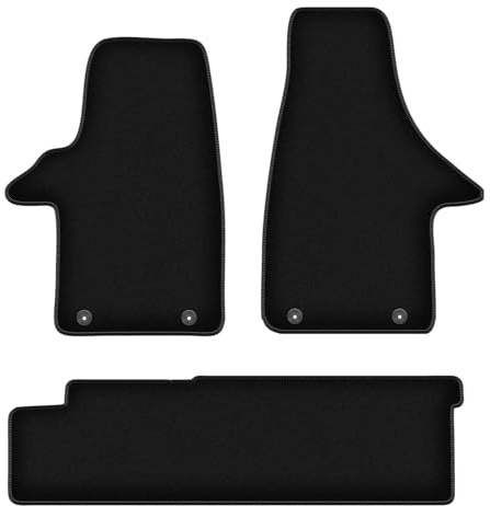 Wielganizator Velours Fußmatten passend für VW Transporter T5 (2003-2015) | Qualität: Basic - Genaue Passform, rutschfeste Untregrund 3-teilig - Schwarz