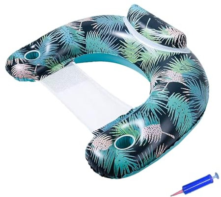 Hamac Flottant Chaise Longue,Chaise de Flotteur de Piscine Flottant Chaise Longue Gonflables Hamac Chaise de Matelas à Eau Bouée Assise Piscine Matelas Gonflable avec Dossier Porte Gobelet