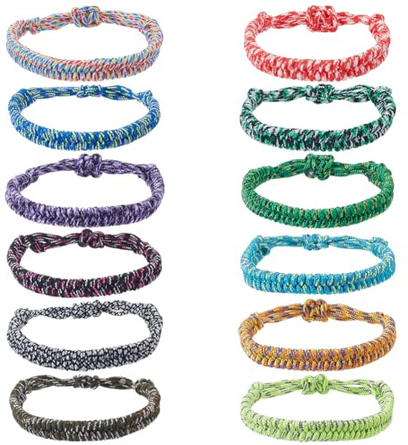 UNICRAFTALE 12 bracciali in paracord, 12 colori, per uomini, di sopravvivenza, in poliestere, con cordoncino, regolabile, per attività all'aperto, campeggio, arrampicata, gioielli regalo