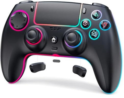JORREP Wireless Controller for PS5/Pro/Steam Deck/PC/MAC/iOS, Gaming Controller with RGB Lighting/Dual Vibration/Turbo/Motion Sensor/Programmable/Headset Connection/1500 mAh Battery