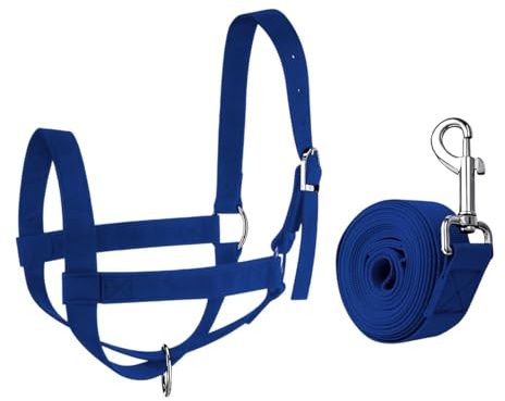 KiBcsLic Halfter mit Seil, Verstellbares Zaumzeug, Kälberhalfter, Zum Trainieren von, Pferden, Ziegen, Schafen Und Bullen, M