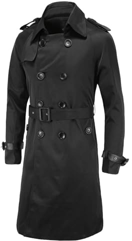 Trenchcoat för män med justerbar bältad vindjacka långärmad dubbelbröst ytterrock, Svart, 5XL