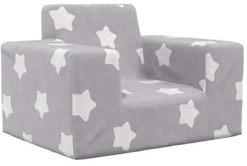 Runheo Sofá infantil gris claro con estrellas de felpa suave, 52 x 38 x 34 cm, funda extraíble, relleno de espuma, ligero, estable, cómodo para la habitación infantil para jugar y relajarse