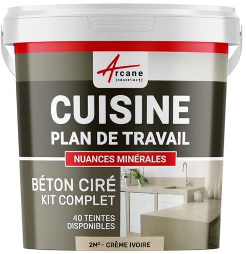 Béton ciré cuisine, plan de travail, crédence, évier, sol et mur, revêtement mural décoratif, kit complet - 2 m² (en 2 couches) Crème Ivoire - ARCANE INDUSTRIES