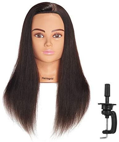 Hairingrid Mannequin Head 20-22 100% Human Hair Hairdresser Cosmetology Mannequin Manikin Training Head Hair and Free Clamp Holder (1906LB0214)