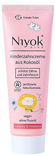 Niyok® Bio Zahncreme für Kinder (75ml) • Natürliche Kinder Zahnpasta ohne Fluorid • Schützt Zähne & Zahnfleisch • Vegane Kinderzahncreme • Mit fruchtigem Erdbeere & Himbeere Geschmack