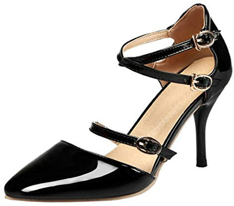 Birdsight Escarpin Femme Talon Aiguilles Haut Bride Cheville Boucle Verins Chaussures d'été Stiletto Bout Pointu Bracelet Croisé Sexy Soirée 8CM(Noir，38