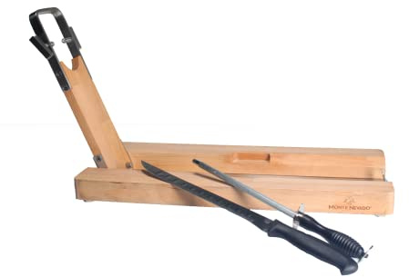 Monte Nevado Folding Ham Stand - Carving Knife and Sharpener Included - Iberico, Serrano and Prosciutto Ham Holder Stand - Easy to Assemble, Lightweight, Portable - Soporte Jamonero Plegable