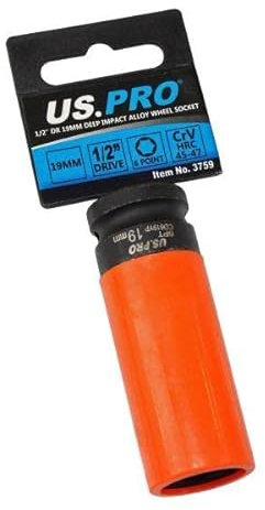 US PRO Tools Single 1/2 Dr 19mm Deep Impact Alloy Wheel Socket 3759