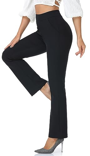 Agenlulu High Waisted Dress Pants for Women Bootcut Elastic Waist Pull On Black Work Slacks for Women Business Casual Trendy