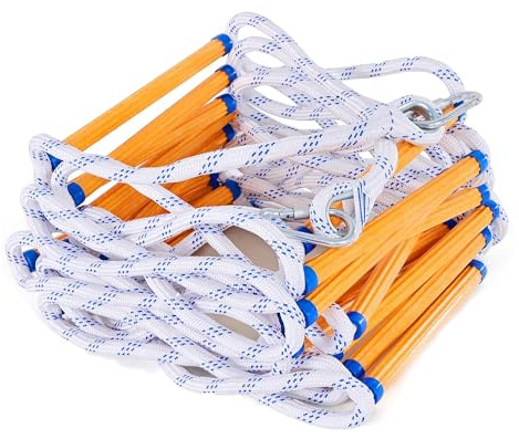 Emergency Fire Escape Ladder 10M / 32.8FT with 2 Hooks, Flame Resistant, Anti-Slip Safety Rope Ladder for Balcony 3-7 Story Homes, Reusable and Portable, Easy to Use & Store for Adults and Kids