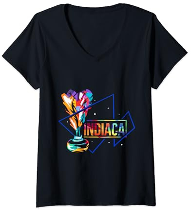 Womens Indiaca Rebound Game Hand Shuttlecock V-Neck T-Shirt