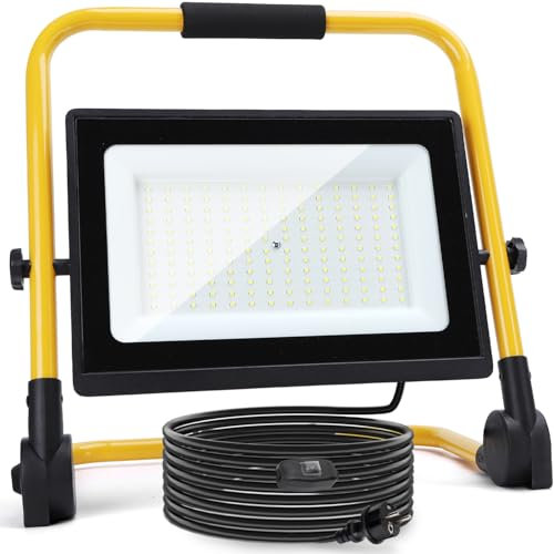 Aigostar Foco de Trabajo LED 150W,13500LM,Foco LED Portátil con Cable de 4M,Enchufes Con Interruptor Estanco,IP65 Impermeable,Soporte plegable,Uso en Interior y Exterior,para Obra, Taller,6500K