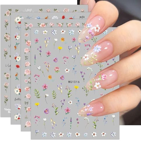 JMEOWIO Nagelsticker Blume 9 Blatt Nail Art Sticker Selbstklebend Nagelaufkleber Frühling Sommer Blumen Dekoration Nageldesign Zubehör