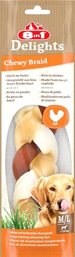 8in1 Delights Chewy Braids M/L - leckerer Kausnack für große Hunde, bissfeste Rinderhaut mit köstlichem Huhn, 80g Beutel (1 Stück)