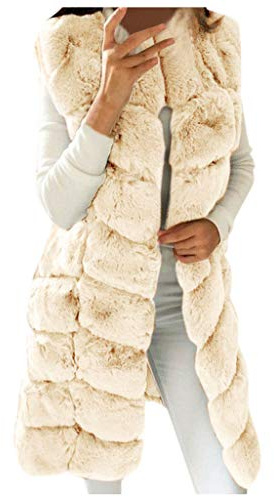 Vhersily Gilet Lungo Donna Pelliccia Invernale Cappotto Smanicato Pelliccia Sintetica Giacca Donna Elegante Caldo Gilet di Peluche Giubbotto