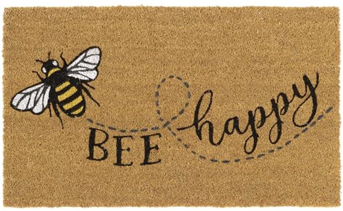 MY MAT Printed Coir Doormat, Perfect for Indoor and Outdoor Use, Large Welcome Mat for Front Door, Entryway and Patio (Bee Happy)