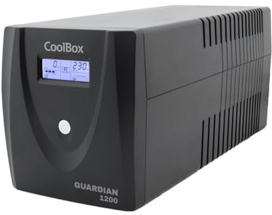 CoolBox GUARDIAN3 SAI 1200VA Sistema de Alimentación Ininterrumpida UPS 1200A/720W con Pantalla LCD, Alarmas Indicadoras, 4 Tomas Schuko 1 Puerto USB, 2 Puertos RJ-45 (In & out), Software de Control