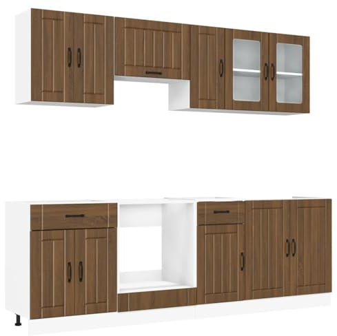 vidaXL 8-TLG. Küchenschrank-Set Braun Eichen-Optik Holzwerkstoff, Küchenzeile Einbauküche, Schrank-Set, Unterschrank, Küchenschrank, Hängeschrank
