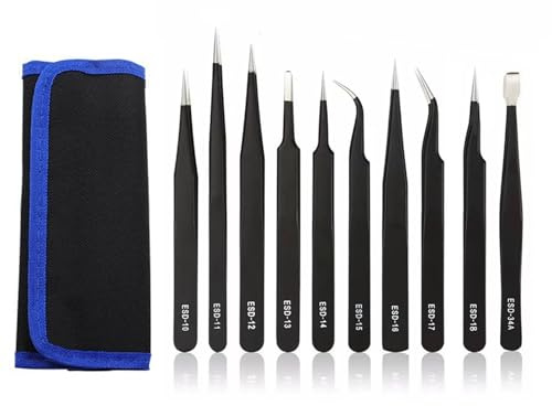 ROSYLEVE 10 Stück Pinzetten Set,präzisionspinzette Edelstahl ESD für für Elektronik, Handwerk, Schmuck, Uhrmacher, Schmuckherstellung, DIY-Handwerk