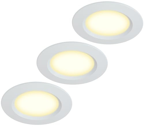 HCFEI Set 3-delad möbler inbyggd lampa 12 V ultratallrik 3 W LED infälld armatur 55 mm utskärning med 2 m kabel IP44 taklampa för skåp med spegel, montrar, möbler och skåp (vit