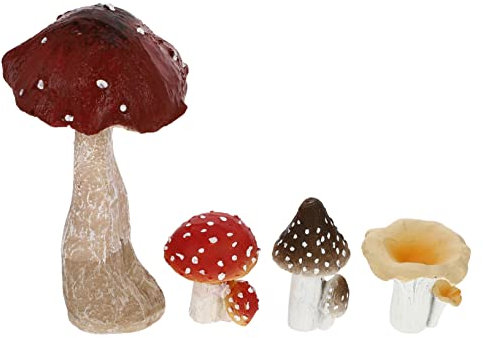 KONTONTY Ensemble De 4 Mini Figurines De Jardin en Forme De Champignon Décoration De Jardin Décoration De Cour Extérieure
