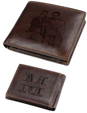 Personalisierte Geldbörsen für Herren mit Namens A-Z Initialen Foto Leder Brieftasche Personalisierte Geschenke für Männer Vatertag Weihnachten Valentinstag (Echtes Leder)