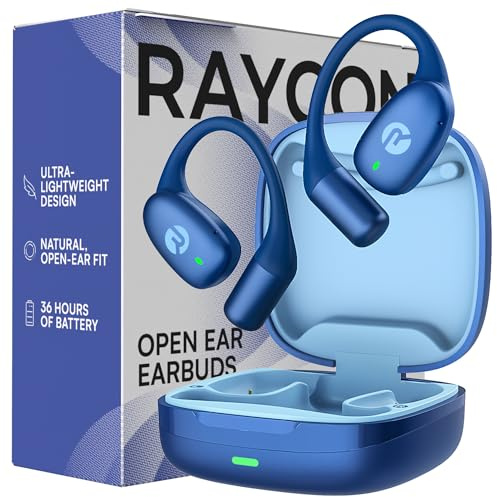 Raycon Essential Open Ear Earbuds – Open Ear Headphones, Earbuds Wireless Bluetooth, Sweat & Water-Resistant Earphones, Running Headphones with Ultra-Lightweight Design, 36 Hours Battery Life (Blue)