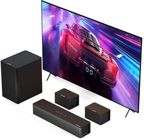 ULTIMEA Barra de sonido 5.1 con subwoofer y altavoces traseros, barra de sonido Bluetooth de 320 W con sonido envolvente 3D y control de aplicación, sistema de cine en casa para una experiencia de